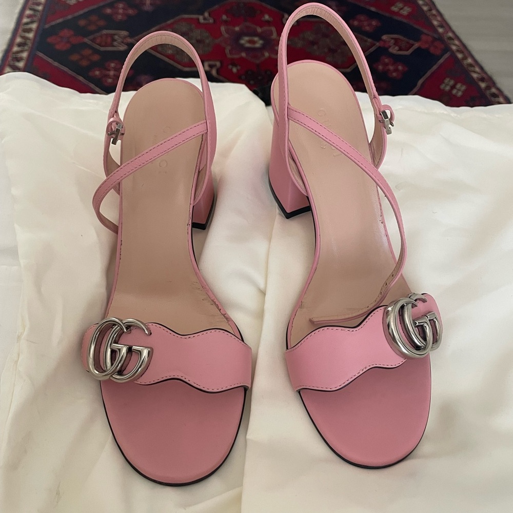 Gucci Leather Mid-Heel Sandal Pink